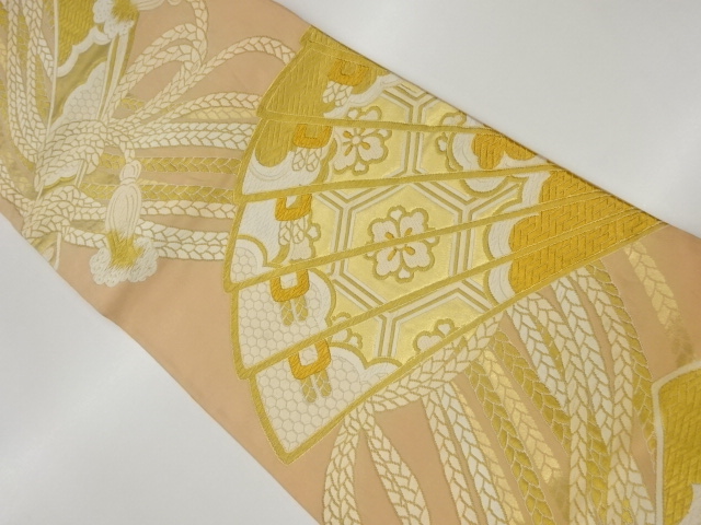 リサイクル　扇子・組紐に亀甲・花菱模様織出し袋帯